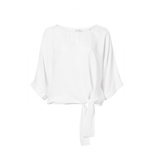 SHORT SLEEVE TOP pure white, mit Knotendetail | YAYA Fashion
