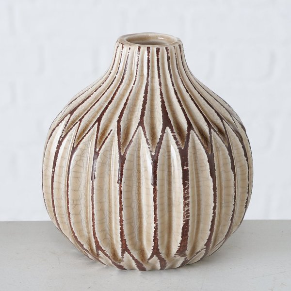 Shabby Keramikvase rund | beige/braun